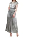 Nyland Francesca Pleated Metallic Maxi Dress In Olive Silver In Multi