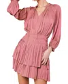 Nyland Isabella Pleated 3/4 Sleeve Mini Dress In Rose In Multi