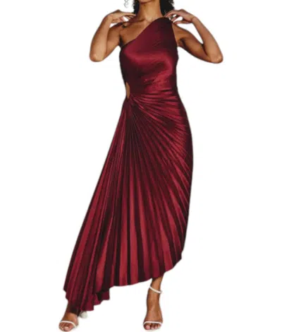 Nyland Katya Asymmetrical Pleated Midi Dress In Merlot In Red