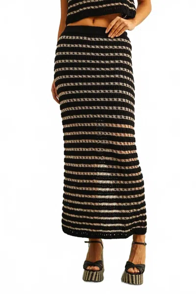 Nyland Kerensa Crochet Knit Straight Long Skirt In Black/straw