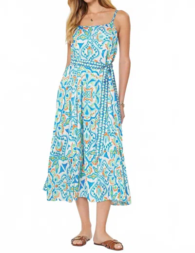 Nyland Laila Printed Pleated Tiered Midi Dress In Blue Multi