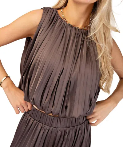 Nyland Magda Sleeveless Pleated Top In Mocha In Brown