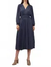 Nyland Marianne Pleated Midi Dress In Dark Slate In Blue