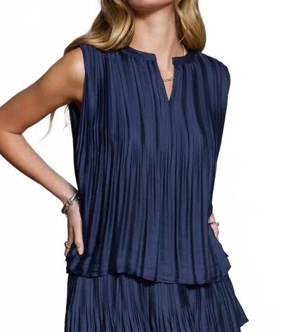 Nyland Mercedes Pleated Sleeveless Cropped Top In Indigo Navy In Multi