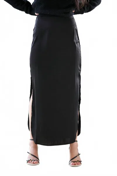 Nyland Prue Satin Side Slit Skirt In Brown