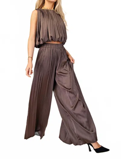 Nyland Reese Pleats Pants W/ Elastic Waist In Mocha In Brown