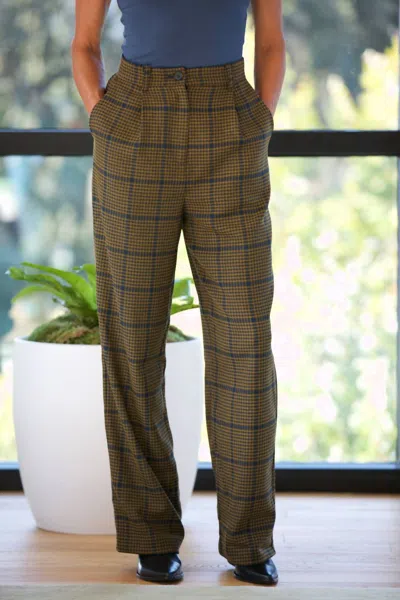 Nyland Riley Checked Wide Leg Pants In Navy/olive