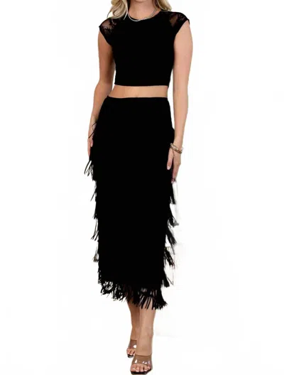 Nylon Apparel Fringe Midi Skirt In Black