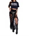 Nylon Apparel Lace Maxi Slit Skirt In Black In Black