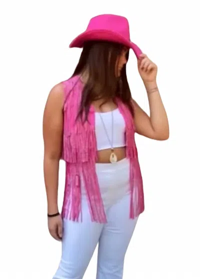 Nylon Apparel Rhinestone Diva Fringe Vest In Fuchsia In Pink