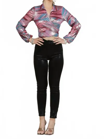Nylon Apparel Shine Button Shiny High Waist Legging Pants In Black