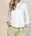 Nylon Apparel Take Notice Rhinestone Collar Button Top In White In White