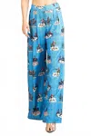 Nylon Apparel Western Running Horses Print Elastic Wide Pants In Blue In Blue