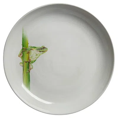 Pre-owned Nymphenburg Porcelain Hand Thrown Ceramic Centerpiece Plate With Hand Painted Frog In Gray