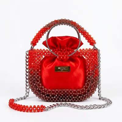 Nyny Ryke Half Moon, Red Beaded Mirror Elegant Purse For Women