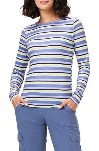 Nz Active By Nic+zoe Easy Stripe Flow Fit Long Sleeve Top In Blue Multi