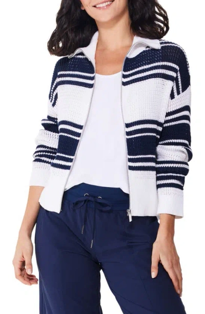 Nz Active By Nic+zoe Mixed Stripe Zip Cardigan In Indigo Multi