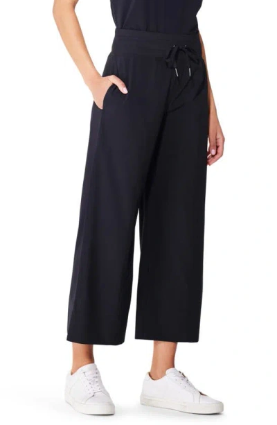 Nz Active By Nic+zoe Tech Stretch Wide Leg Crop Performance Pants In Black Onyx