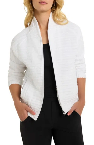 Nz Active By Nic+zoe Texture Stripe Bomber Jacket In Paper White