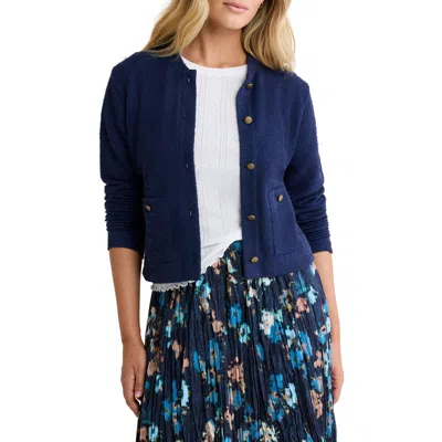 Nz By Nic & Zoe Bouclè Knit Bomber Cardigan In Blue