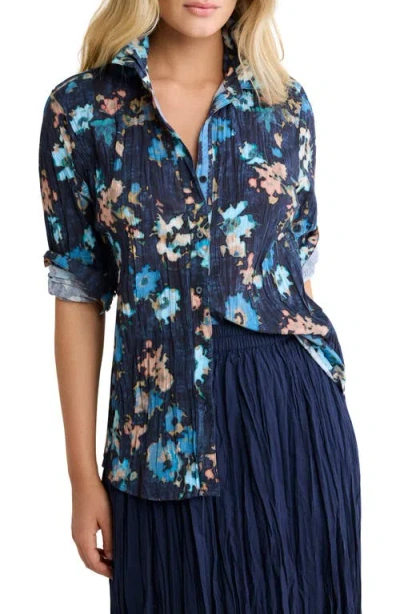 Nz By Nic & Zoe Glowy Floral Button-up Cotton Crinkle Shirt In Multi