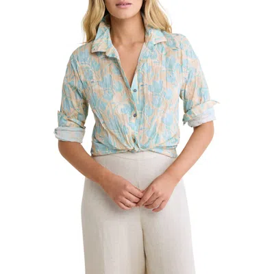 Nz By Nic & Zoe Shadow Floral Core Crinkle Cotton Button-up Shirt In Neutral