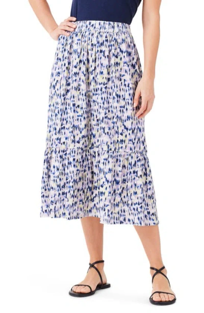 Nzt By Nic+zoe Abstract Ikat Tiered Midi Skirt In Indigo Multi