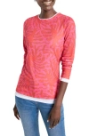 Nzt By Nic+zoe Abstract Leaf Print Double Layer Long Sleeve T-shirt In Red Multi
