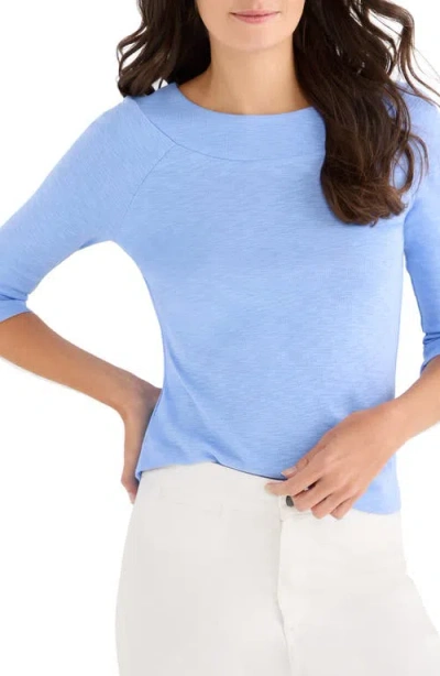 Nzt By Nic+zoe Boat Neck Three-quarter Sleeve Cotton Blend Top In Blue