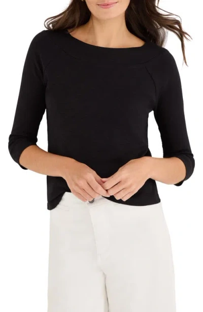Nzt By Nic+zoe Boat Neck Three-quarter Sleeve Cotton Blend Top In Black
