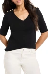 Nzt By Nic+zoe Button Shoulder Elbow Sleeve T-shirt