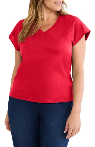 Nzt By Nic+zoe Cap Sleeve Cotton T-shirt In Red
