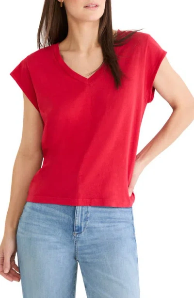 Nzt By Nic+zoe Cap Sleeve V-neck Cotton Top In Red