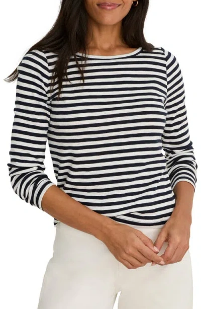 Nzt By Nic+zoe Cape Stripe Rib Cotton Blend Boat Neck T-shirt In Black