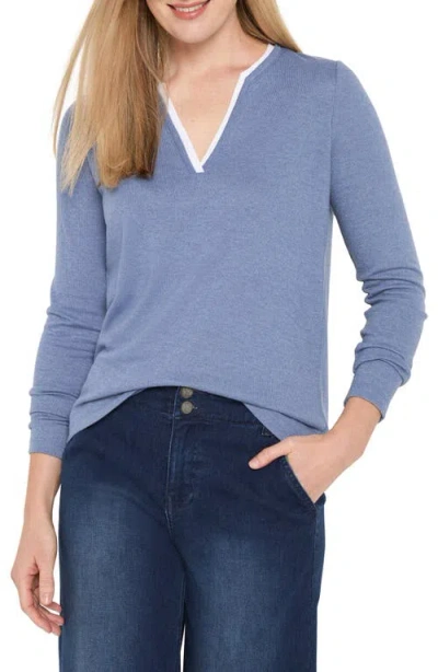 Nzt By Nic+zoe Cozy Double Layer Split Neck Top In Blue