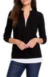 Nzt By Nic+zoe Cozy Mixed Media Layered Top In Black Onyx