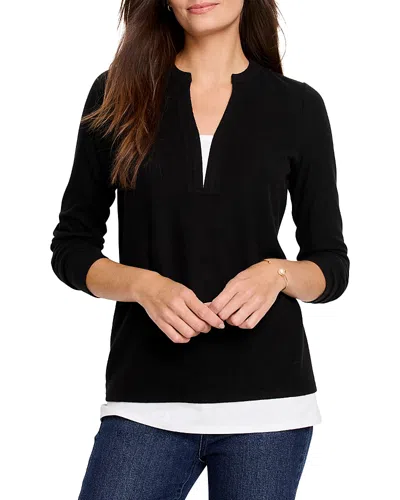 Nzt By Nic+zoe Cozy Mixed Media Layered Top In Black Onyx