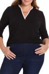Nzt By Nic+zoe Double Layer Long Sleeve Jersey Top In Black
