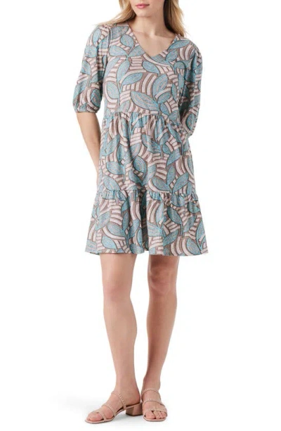 Nzt By Nic+zoe Elbow Sleeve Cotton Blend Dress In Neutral Multi