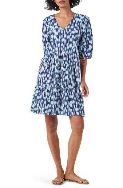 Nzt By Nic+zoe Elbow Sleeve Cotton Minidress In Blue Multi