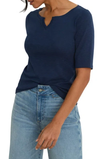 Nzt By Nic+zoe Elbow Sleeve Notch Neck T-shirt In Blue