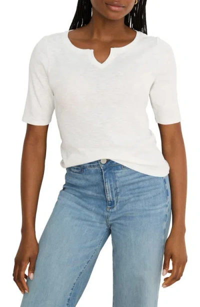 Nzt By Nic+zoe Elbow Sleeve Notch Neck T-shirt In White