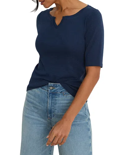 Nzt By Nic+zoe Elbow Sleeve Notch Tee In Blue
