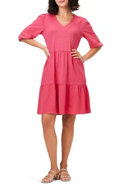 Nzt By Nic+zoe Elbow Sleeve Tiered Dress In Bright Rose
