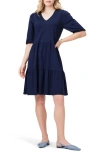 Nzt By Nic+zoe Elbow Sleeve Tiered Dress In Dark Indigo