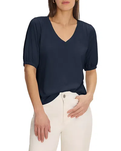 Nzt By Nic+zoe Elbow Sleeve V Neck Tee In Blue