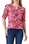 NZT BY NIC+ZOE FLORAL RUCHED SLEEVE TOP