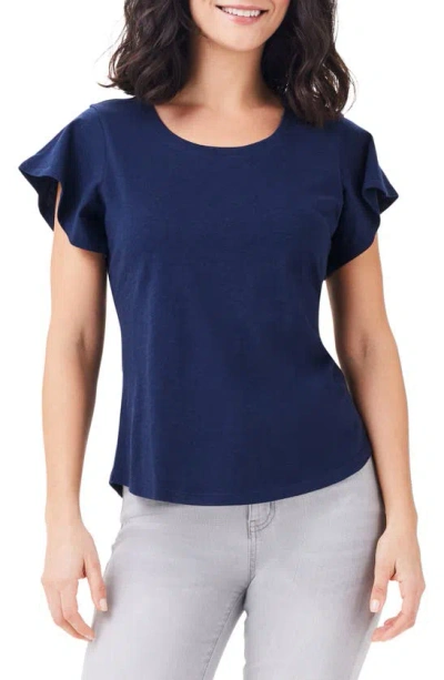 Nzt By Nic+zoe Flutter Sleeve Cotton T-shirt In Dark Indigo