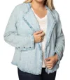 Nzt By Nic+zoe Fringe Mix Knit Jacket In Blue Mist In Blue