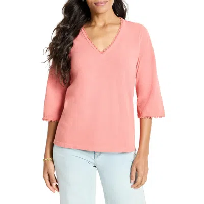 Nzt By Nic+zoe Fringe Trim Cotton T-shirt In Pink